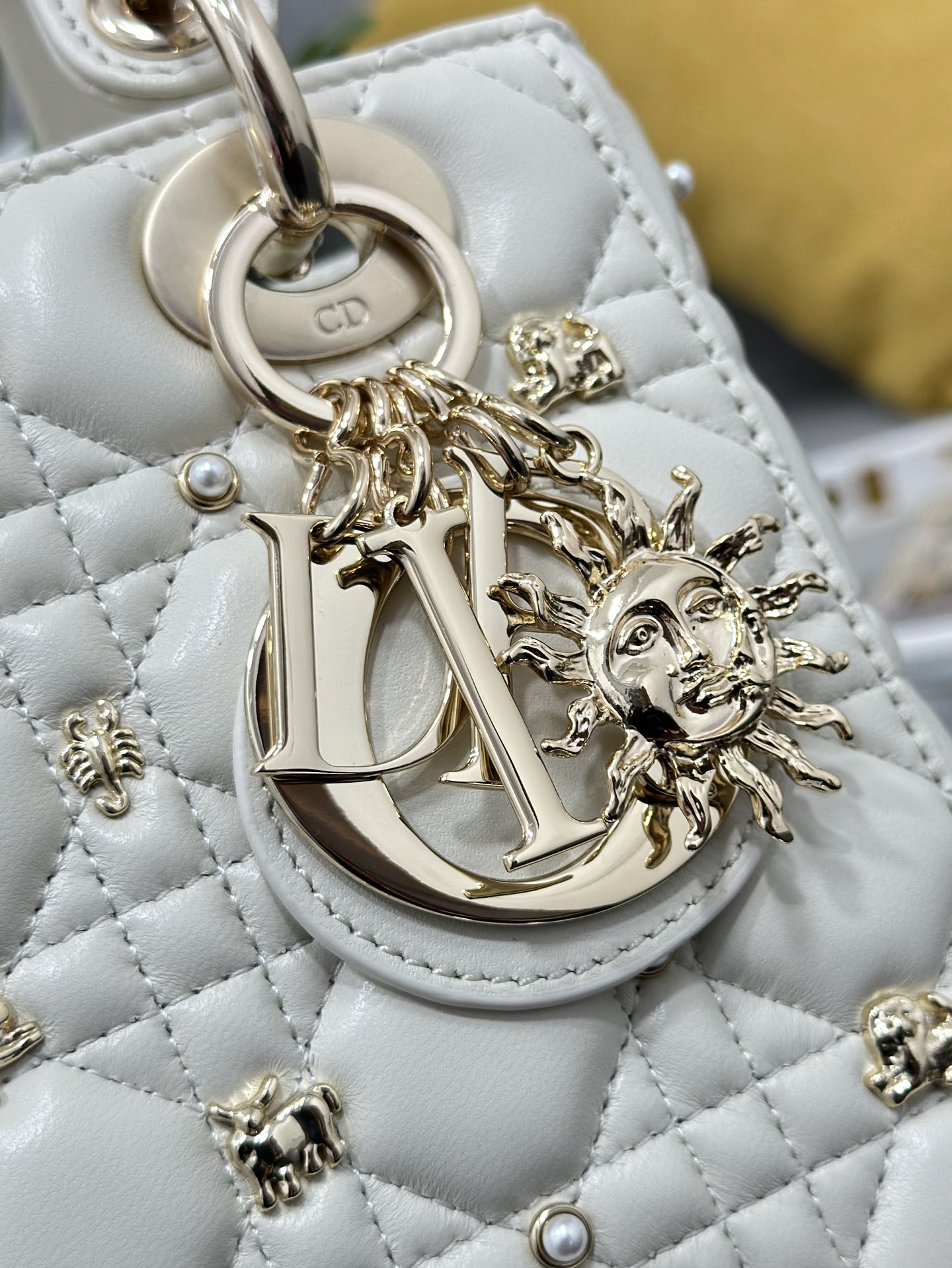 Small Lady Dior Bag White Lambskin with Star Sign Nail